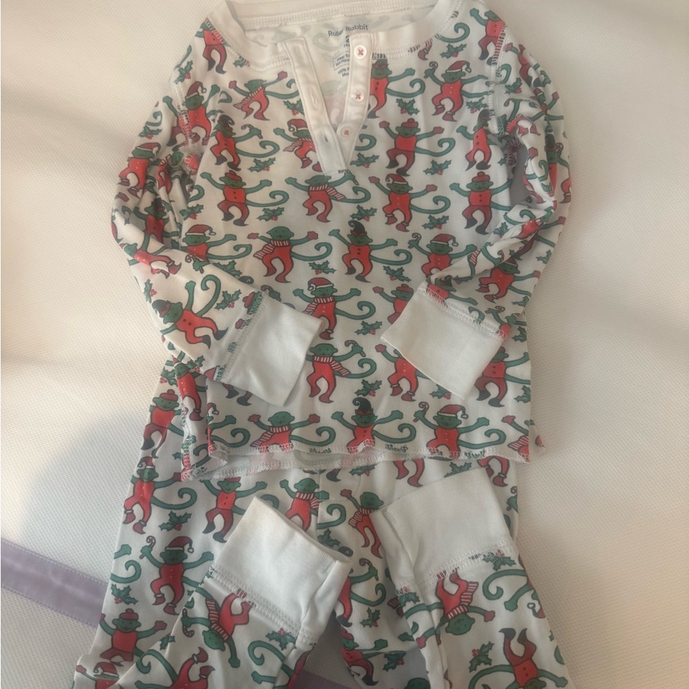 Roller Rabbit Kids Pajama Set with Red and Green Monkey Design